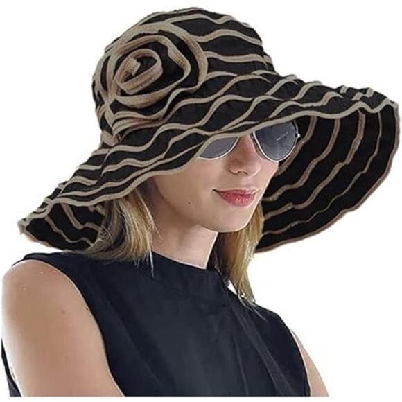 Women's Folding Vintage Outdoor Sun Hat UV Protection Black